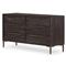 Yvette Rustic Dark Brown Reclaimed Pine Wood Gold Iron 6 Drawer Double Dresser