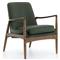 Olena Mid Century Green Upholstered Leather Brown Oak Wood Living Room Arm Chair