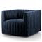 Leo Mid Century Modern Navy Blue Upholstered Fabric Swivel Tufted Occasional Chair