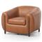 Riley Mid Century Modern Brown Upholstered Leather Wood Barrel Chair