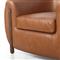Riley Mid Century Modern Brown Upholstered Leather Wood Barrel Chair