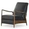 Olena Mid Century Modern Black Upholstered Leather Brown Wood Frame Recliner Arm Chair