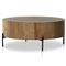 Alina Rustic Lodge Dark Brown Oak Wood Black Iron Base Round Coffee Table