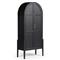 Ivan Mid Century Modern Black Oak Wood Brass Iron 2 Door Arched China Cabinet