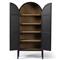 Ivan Mid Century Modern Black Oak Wood Brass Iron 2 Door Arched China Cabinet