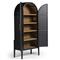 Ivan Mid Century Modern Black Oak Wood Brass Iron 2 Door Arched China Cabinet