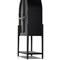 Ivan Mid Century Modern Black Oak Wood Brass Iron 2 Door Bar Cabinet