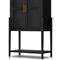 Ivan Mid Century Modern Black Oak Wood Brass Iron 2 Door Bar Cabinet