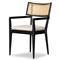 Tina Modern Beige Performance Black Wood Frame Cane Dining Arm Chair