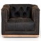 Emmy Rustic Lodge Vintage Black Leather Tufted Nailhead Trim Swivel Club Chair