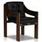 Hadley Rustic Lodge Black Upholstered Leather Brown Wood Tufted Dining Arm Chair