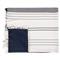 Milan Modern Classic White Woven Blue Stripe Cotton Picnic Blanket with Harness