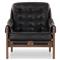 Hadley Rustic Black Upholstered Leather Brown Wood Tufted Occasional Arm Chair