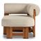 Carlo Mid Century Beige Upholstered Natural Teak Outdoor Chaise - LAF
