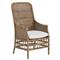 Clio Coastal Beach Off White Cushion Brown Woven Wicker Dining Arm Chair