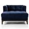 Allen Mid Century Blue Velvet Upholstered Brown Wood Tufted Chaise Lounge