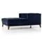 Allen Mid Century Blue Velvet Upholstered Brown Wood Tufted Chaise Lounge