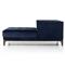 Allen Mid Century Blue Velvet Upholstered Brown Wood Tufted Chaise Lounge