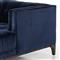 Allen Mid Century Blue Velvet Upholstered Brown Wood Tufted Chaise Lounge