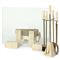 Palecek Cordell Modern Natural Travertine Brass Metal Fireplace Andirons