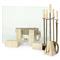 Palecek Cordell Natural Travertine Stone Brass Iron 4 Piece Fireplace Tool Set