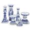 Amelia French Country Blue Floral White Ceramic Candleholder - Set of 6