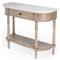 Florentine French Country White Marble Beige Wood Demilune Console Table