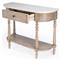Florentine French Country White Marble Beige Wood Demilune Console Table