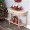Florentine French Country White Marble Beige Wood Demilune Console Table