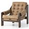 Hadley Rustic Lodge Light Brown Leather Wood Tufted Occasional Arm Chair