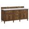 Gareth French Country Carrara Marble Brown Wood Double Vanity Sink - 72&quot;