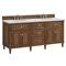 Gareth French Country White Zeus Quartz Brown Wood Double Vanity Sink - 72&quot;