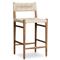 Mable Coastal Beach Off White Wicker Teak Outdoor Counter Stool