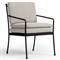 Gretchen French Country Grey Upholstered Black Aluminum Outdoor Dining Arm Chair