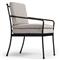 Gretchen French Country Grey Upholstered Black Aluminum Outdoor Dining Arm Chair