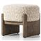 Leith Modern Classic Cream Boucle Brown Wood Round Stool