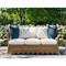 Cielo Coastal White Sunbrella Brown Woven Wicker Scalloped Outdoor Sofa - 88&quot;