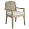 Sophia Coastal Beach Off White Boucle Brown Teak Outdoor Dining Arm Chair