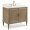 Cerise Updated Traditional White Marble Brown Wood Oak Vanity Sink - 37&quot;