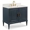 Cerise Updated Traditional White Marble Blue Oak Wood Vanity Sink - 37&quot;