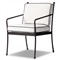 Gretchen French Country White Upholstered Black Welt Aluminum Outdoor Dining Arm Chair