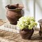 Marga French Country Brown Ceramic Ruffled Outdoor Planter - Set of 2