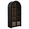 Elsa Updated Traditional Black Wood Rattan Arched China Cabinet