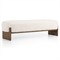 Leith Modern Classic White Fleece Brown Wood Bedroom Bench