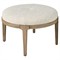 Leith Modern Classic Cream Linen Boulder Brown Wood Round Ottoman