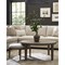 Leith Modern Classic Cream Linen Boulder Brown Wood Round Ottoman