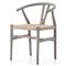 Wanda Mid Century Modern Grey Teak Beige Rattan Outdoor Dining Chair