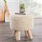 Westport Modern Round Beige Wool Upholstered Brown Wood Stool