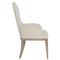 Sarabeth French Beige Upholstered Sandstone Brown Wood Rounded Dining Arm Chair
