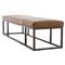 Zarro Modern Classic Brown Leather Cushion Gunmetal Iron Frame Bench